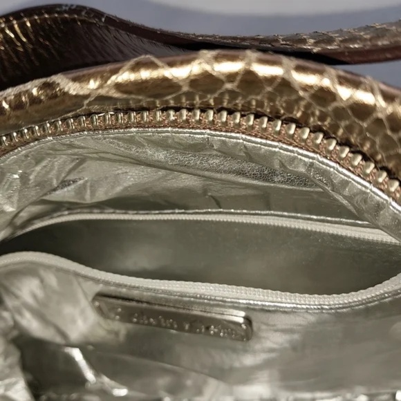 Calvin Klein Snakeskin Metallic Leather Handbag - Picture 4 of 6